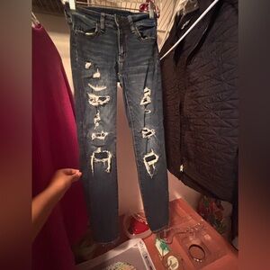 American Eagle Outfitters Blue Skinny Jeans with Distressed Details